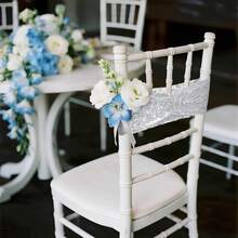 Gold Sequin Chair Sashes With Bow For Folding Chairs, Party Wedding Reception Decorations, 20 PCS - Bạc - Xem 5