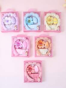 5件套女童毛巾洗脸巾套装，含海绵SPA头带、腕带和大花朵发夹，礼盒包装，适用于卸妆、敷面膜、护肤，是派对礼物和日常使用的理想之选。 - 彩色 - 查看 5