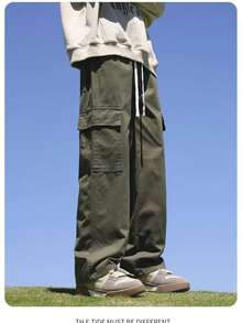 Men's Black Khaki And Beige Skater Cargo Pants With Elastic Waistband - 軍綠色 - 查看 4