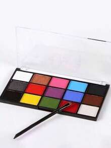 Kit di trucco a base d'acqua con 15 colori e 2 pennelli, adatto per festival arcobaleno, Ognissanti, Natale, feste, celebrazioni, raduni, spettacoli teatrali