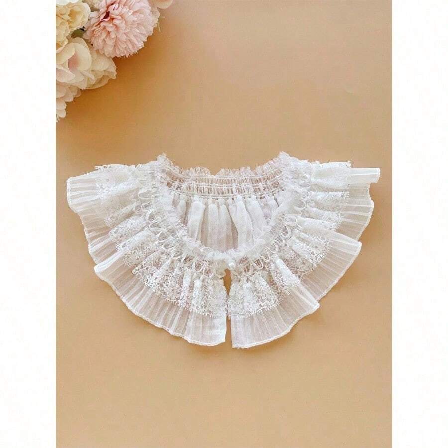1pc Women's Sweet & Salty Multilayered Lace Mesh Fake Collar With Stretch Accessories Women Valentine's Day - 白色 - 查看 1