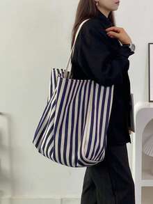 Nuova borsa a spalla da donna a righe per l'autunno/inverno, borsa a righe di moda, casual con grande capacità, borsa a tracolla minimalista adatta per studenti universitari, studenti delle superiori, pendolarismo per il lavoro, shopping, viaggi, fitness, abbinabile a vari outfit