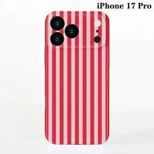 1pc Minimalist Stripe Pattern Perforated Glossy Filmic Case Full Protective Hard Phone Cover, Compatible With IPhone 11/12/13/14/15/16 Pro Max Waterproof Shockproof Anti-Fall Scratch Resistant