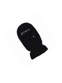 2 chiếc/1 bộ mũ len Balaclava thêu Unisex kèm găng tay len, thích hợp cho du lịch ngoài trời mùa thu/đông, trượt tuyết, đạp xe, đi bộ đường dài, phụ kiện mùa đông - Đen + Hồng - Xem 2