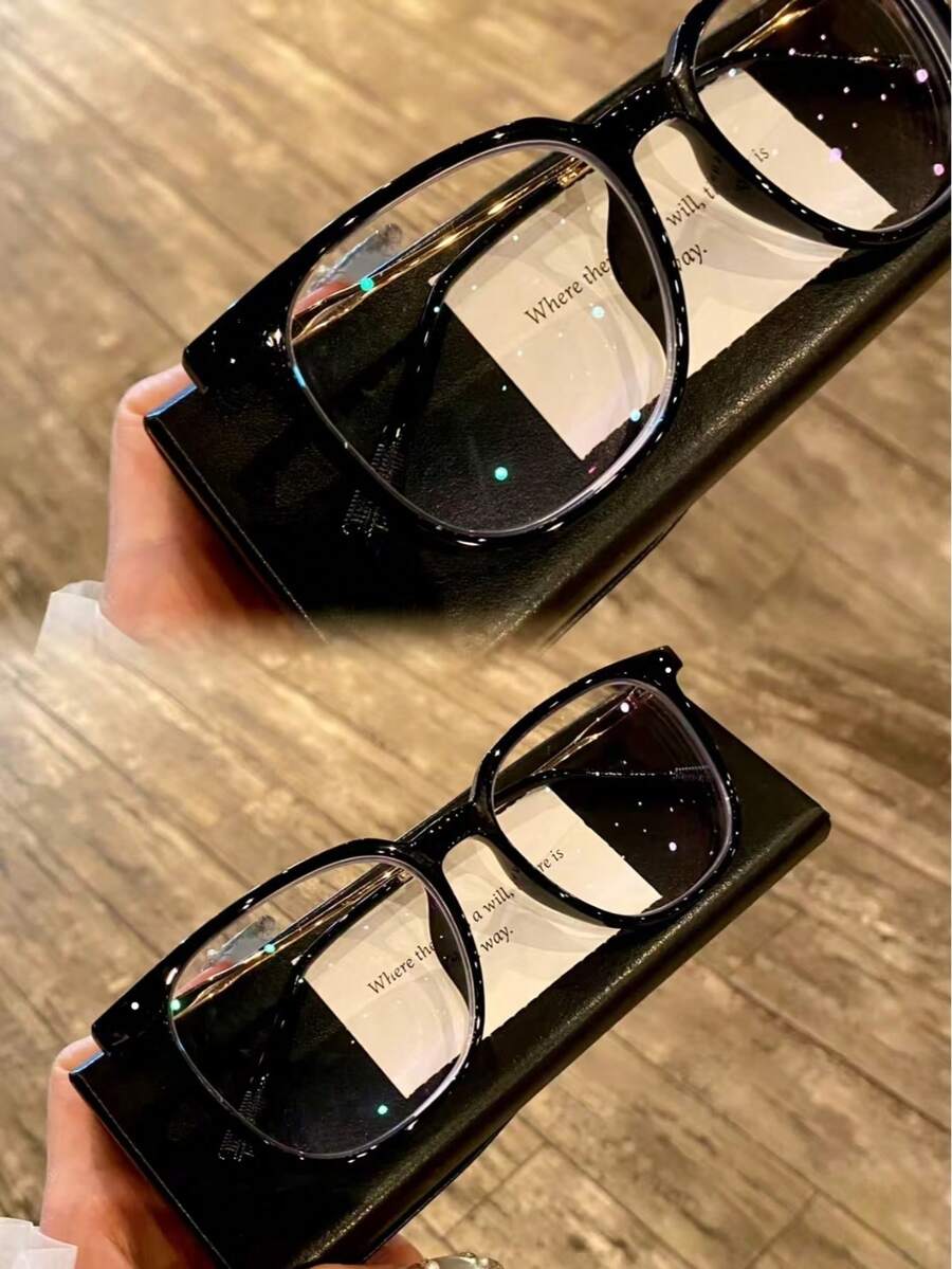 "Angel's Wing" Series  Retro Gothic Floral Cross Embossed  Blue Light Glasses For Women & Men, Classic Black Square Oversized Acetate Frame Clear Lens Eyeglasses, Luxury Designer Style Blue Blocker Computer Gaming Spectacles, Premium Titanium Lightweight Metal Hinge Flat Mirror Optical Frames,#CyberY2K  #GothicEyewear  #BlueLightBlocking  #VintageStyle  #LuxuryFrames - 黑色 - 查看 1