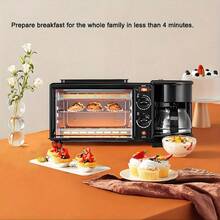 4-In-1 Portable Breakfast Station, Multifunctional Appliance For Baking, Toasting, Pan-Frying & Brewing Coffee Or Tea, 1050W Compact Indoor & Outdoor Kitchen Appliance With 212°F-446°F Temperature Control, 60-Min Timer, Easy-Clean Design, Durable Body & User-Friendly Knobs For Home Cooks - 黑色 - 查看 7