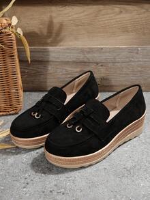 1pc Women's Slip-On Loafers, Thick Sole Retro Casual Shoes, Solid Color, Suitable For Spring/Autumn, Home & Outdoor - Black - View 7