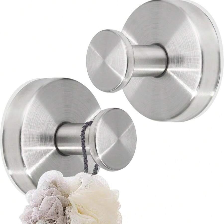 2 PCS Suction Cup Shower Hooks, Removable Shower Towel Hooks, Drill-Free Suction Cup Hooks For Glass Doors, For Christmas And Halloween Decorations, Mirrors, Windows, Tiles, Dresses, Bathroom Suction Cup Hooks - Silver - View 1
