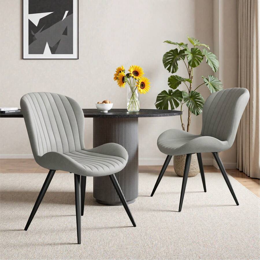 Nalupatio Set Of 2 Dining Chairs, Modern Dining Room Chairs Comfy Backrest Thick Upholstered Kitchen Chairs 19IN Height With Metal Legs Grey, Suitable For Dining Room, Living Room, Study Room - Màu Xám nhạt - Xem 1