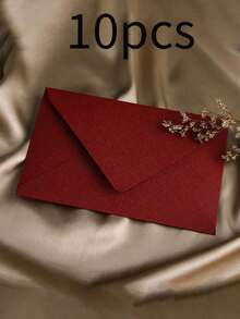 10pcs Red Letter Window Envelope For DIY Craft, Gift Packaging, Wedding Invitation Card, Cash Envelope, Stationery - Dark Red - View 18