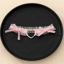 1 Piece Chic Black Lace Thigh Ring With Heart-Shaped Metal Pendant And Pink Bow Detail - Women's Elastic Leg Accessory, Hand Washable, Thigh Jewelry - Hồng - Xem 9