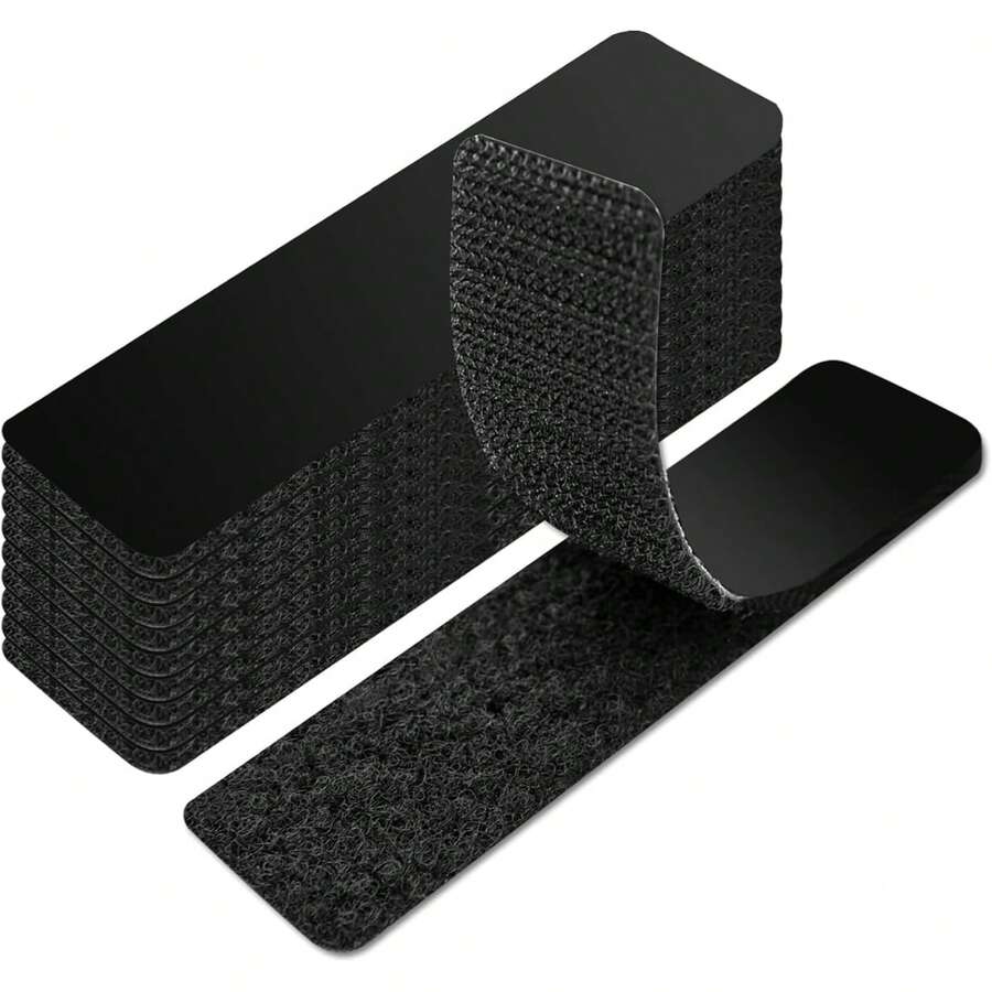 10-Pack Double-Sided Adhesive Carpet Grips - High-Strength, Hook And Loop Tape Sticky Back, Residue-Free Stickers For Secure Car Mats & Home Floors - Black - View 1