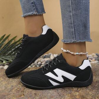 Women's Casual Outdoor Sports Shoes, Geometric Pattern, Synthetic Leather, Lace-Up, Suitable For Gym, All Seasons