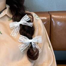 优雅蕾丝蝴蝶结发夹，4个装，蝴蝶结细节，情人节礼物，发爪夹，发卡，上学用品，大学，女士冬季装扮，蝴蝶结，可爱，发饰，头饰，发夹 - 白色 - 查看 4