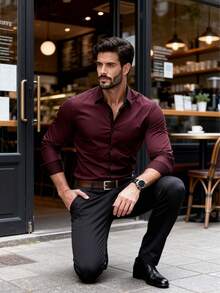 Men's Formal Business Commuter Solid Color Shirt, Fall