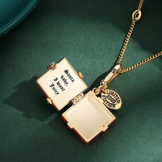 1pc Elegant Enamel Openable Red Gift Box Pendant Necklace With Bow, Christmas Square Box Accessory Keychain, Suitable For Women's Daily Wear