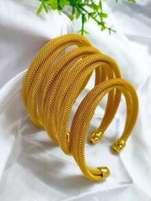 4pcs Fashionable Women's Crossed Gold-Plated Open Bangle Bracelet Set, Suitable For , European, African, Middle Eastern, Dubai, Saudi Arabia, Bride, Wedding, Party, Daily Wear, Halloween, Christmas, Valentine's Day, Birthday, Holiday Gift