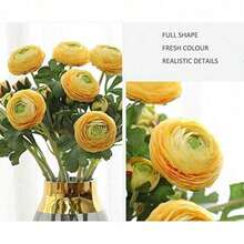 Artificial Ranunculus Flowers With Real Touch Stem, Silk Ranunculus Flowers(10 Pack) (White)-KF - Yellow - View 4