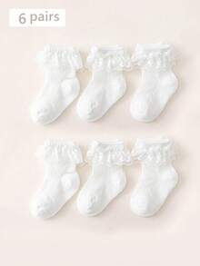 6 Cặp/gói Tất ren trắng đến mắt cá chân mới về, thoáng khí và mềm mại với họa tiết dạng lưới, thời trang và phù hợp cho mọi mùa, lý tưởng cho trẻ mới biết đi, bé gái và vũ công ba lê - trắng - Xem 11