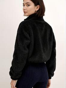 Damen Einfarbiger Reißverschluss Design Langarm Hoodie, Wintermantel für Frauen