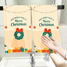 2PCS Christmas Kitchen Towels We Wish You A Merry Christmas Dish Towels, Contemporary Style, Fine Workmanship, Aesthetic Design, Suitable For, Outdoor, Dining Room, Hotel, Winter Decor Gift