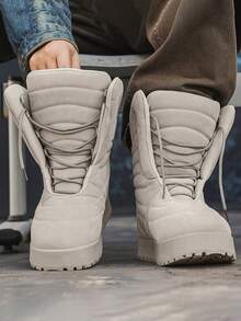 男士厚底户外登山靴，灰色时尚休闲牛仔靴，经典2025复古高帮鞋，绒面面料，厚实保暖登山靴，防水防滑工作靴，软底运动骑行靴