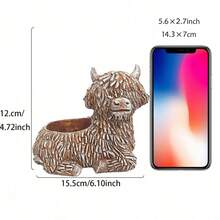 1 pieza Maceta de resina con diseño de vaca de las tierras altas, maceta decorativa con forma de animal creativa, un contenedor de suculentas de escritorio que hace una bonita pieza de decoración del hogar.