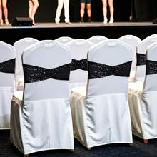 Gold Sequin Chair Sashes With Bow For Folding Chairs, Party Wedding Reception Decorations, 20 PCS - 黑色 - 查看 6