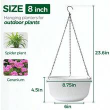 - Macetas colgantes de 10 pulgadas para plantas de interior y exterior, paquete de 2 macetas colgantes blancas con riego automtico, juego de macetas colgantes con agujero de drenaje y enchufe y - Blanco + 20,32cm - Ver 4