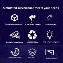 Lampes solaires d'extérieur, éclairage de sécurité extérieur, détecteurs de mouvement intelligents, fausse caméra de surveillance, éclairages d'allée, éclairages de patio, appliques murales, antivol. Étanchéité IP64, fausse caméra, fausse surveillance, sans câblage, fausse tête de surveillance, fausse surveillance, usage domestique.