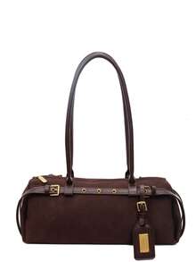 1pc Fashionable PU Commuter Bag, Minimalist Solid Color Vintage Style Casual Shoulder/Underarm Bag For Women, Autumn/Winter - Coffee - View 8