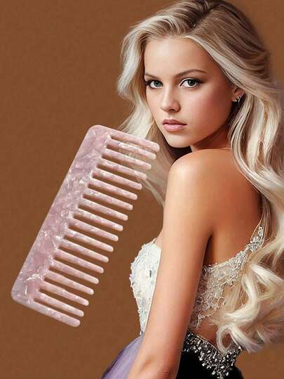 1pc Wide-Tooth Acetate Fiber Comb, Massages Scalp And Hair Roots Without Damaging Hair. It Is A Portable Comb, Also A Gift For Women, Hair Styling Tool Set And Hair Accessory.