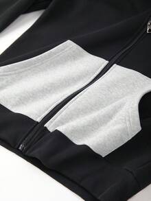 Men's Autumn/Winter Bird Logo Print Contrast Color Zipper Hoodie And Drawstring Waist Pants Set, Fashion Sportswear Casual Outfit For Commuting, Work, Fishing, Camping, Holiday, Gift For Boyfriend/Husband - Multicolor - View 5