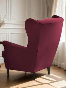 1件牛奶丝面料加厚弹力防水防尘虎纹凳套，防刮擦，单人沙发套，美式高背虎纹椅套 - 酒紅色 - 查看 3