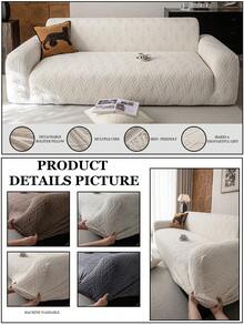 1pc Classic Beige Solid Color Sofa Cover, High Elasticity, Dust-Proof And Dirt-Resistant, Machine/Hand Washable Furniture Protector, Suitable For All Seasons, Fits 3/4-Seater Living Room Sofa (Multiple Sizes Available) - Beige - View 6