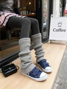 1pc Lolita Style Leg Warmers - Elegant Knitted Design With Extended Length For Foot And Arm Coverage In Autumn And Winter Seasons - Grey - View 2