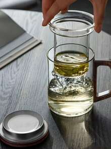 1 Multifunctional Glass Tea Cup With Filter - Heat-Resistant, Reusable, 12-Cut Tea Strainer, Scald-Proof Handle, Auspicious Cloud Cup Lid, Walnut Handle Characteristic Design, Tea And Water Separation Filter Out Good Tea Soup Suitable For Home And Office, Ideal Choice For Loose Leaf Tea Back To School - Multicolor - View 4