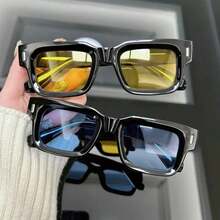 Unisex Square Fashion Glasses - Vintage Luxurious Frame, Retro Movie Style Designer Decorative Glasses For Daily And Formal Occasions, High-Quality Optical Lenses - 黃色的 - 查看 1