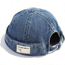 1Pc Men Sports Outdoor Clothing Casual Brimless Hat Brimless Denim Hat Men Women Retro Caps Washed Cowboy Skullcap Fashion Dome Cap Hiking Hat, Head Circumference Adjustable - 1 cái - Xem 2