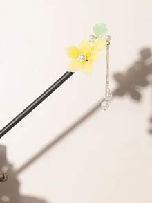 1件立體木製髮簪，半圓形白色花朵裝飾，金色葉紋花環，長流蘇珠飾吊墜裝飾，盤髮髮簪流蘇搖曳髮簪小眾設計宮廷風高端古風漢服旗袍髮簪百搭飾品，適合禮服搭配、派對穿著、派對舞蹈，可用於新年、禮物、情人節，女性妝容飾品，金色頭飾情人節髮髻造型髮簪，度假穿搭女性髮飾 - 彩色 - 查看 10