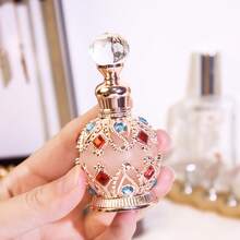 15 Ml Beautiful Vintage Round Enameled Glass Perfume Bottle, Refillable Essential Oil Container, Must-Have Accessory For Holiday Travel, Perfume And Essential Oil Dispenser Bottle, (No Perfume, Empty Bottle Only) + Essential Oil Refill Gift Set