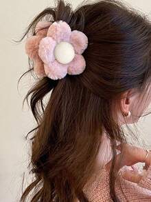 1/3 peças de garras de cabelo de flores de pelúcia femininas, garras de cabelo de flores fofas, acessórios de cabelo de outono da moda, adequados para festas, presentes de ano novo, presentes para a família, lindos acessórios de cabelo, grampos de cabelo da moda, elegante grampo de garra, bolsa de cabelo de inverno