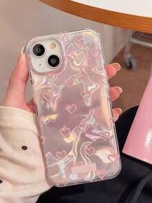 时尚新款韩版INS粉色爱心手机壳，兼容 16 Pro Max、17、15 Pro、12（女士款）、14（双层）、14（波纹极简少女风）、11（全包硬壳） - 粉色 - 查看 1