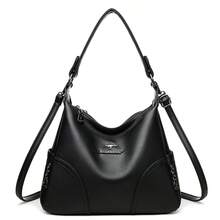 حقيبة يد جلدية ناعمة ذات لون أحادي عصرية، حقيبة كتف متعددة الاستخدامات عالية الجودة، حقيبة يد كبيرة السعة للنساء