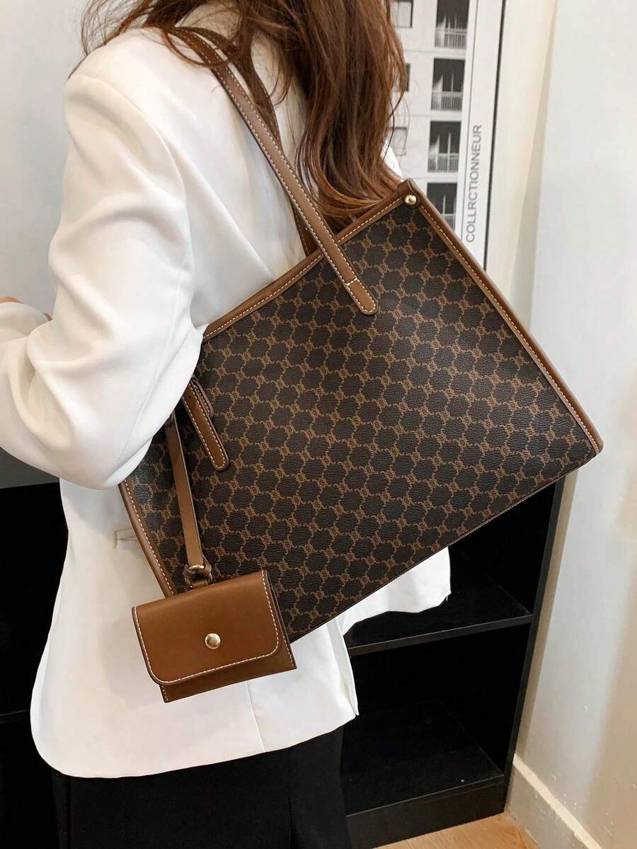 Bolso de mano con capacidad grande y estampado, con bolsita pequeña