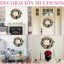 Coronas de Puerta para Primavera Y Verano, Corona de Flores Artificiales de 15.7 Pulgadas, Guirnaldas Decorativas Colgan con Bayas Artificiales, Flores Coloridas y Letrero de Welcome - 1 - Ver 9