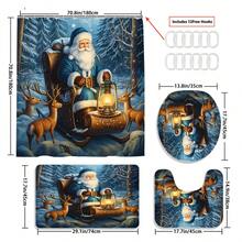 Christmas Decorations1/3/4pcs Santa Claus In The Snowy Forest Shower Curtain Bathroom Set,Poinsettia Reindeer Print Waterproof And Wear-Resistant Accessories,With 12 Hooks - Includes Toilet Seat Cover, Bath Mats, And Rugs Polyester Fabric - Washable - Perfect For Holiday Decor,Home/Bedroom/House/Western/Winter Decor