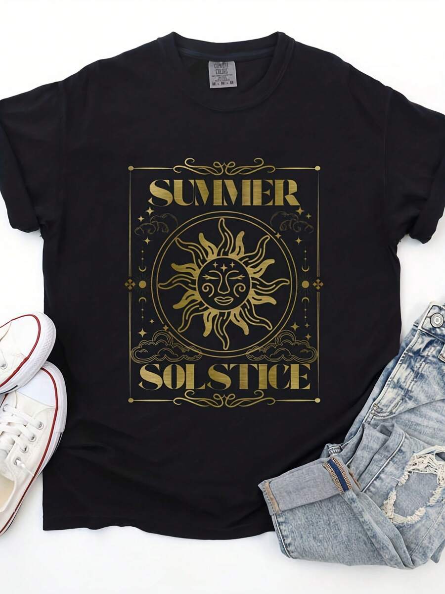 Summer Solstice Shirt Celestial Summer T Shirt Mystical Sun Tarot Style T-Shirt Esoteric Sun Moon Stars Tee Astrology Witchy - 款式5 - 查看 1