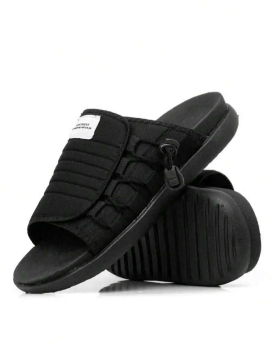 Asuna Flip Flops Comfortable Cloud Soft Sole Slide Sandal Breathable Fabric Lightweight Adjustable Elastic - 黑色 - 查看 1