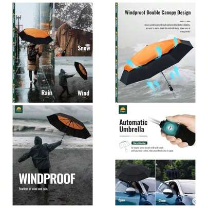 - Paraguas compacto de viaje resistente al viento, paraguas automtico porttil para lluvia, paraguas plegable para hombres y mujeres, dosel de doble ventilacin 210T con revestimiento de